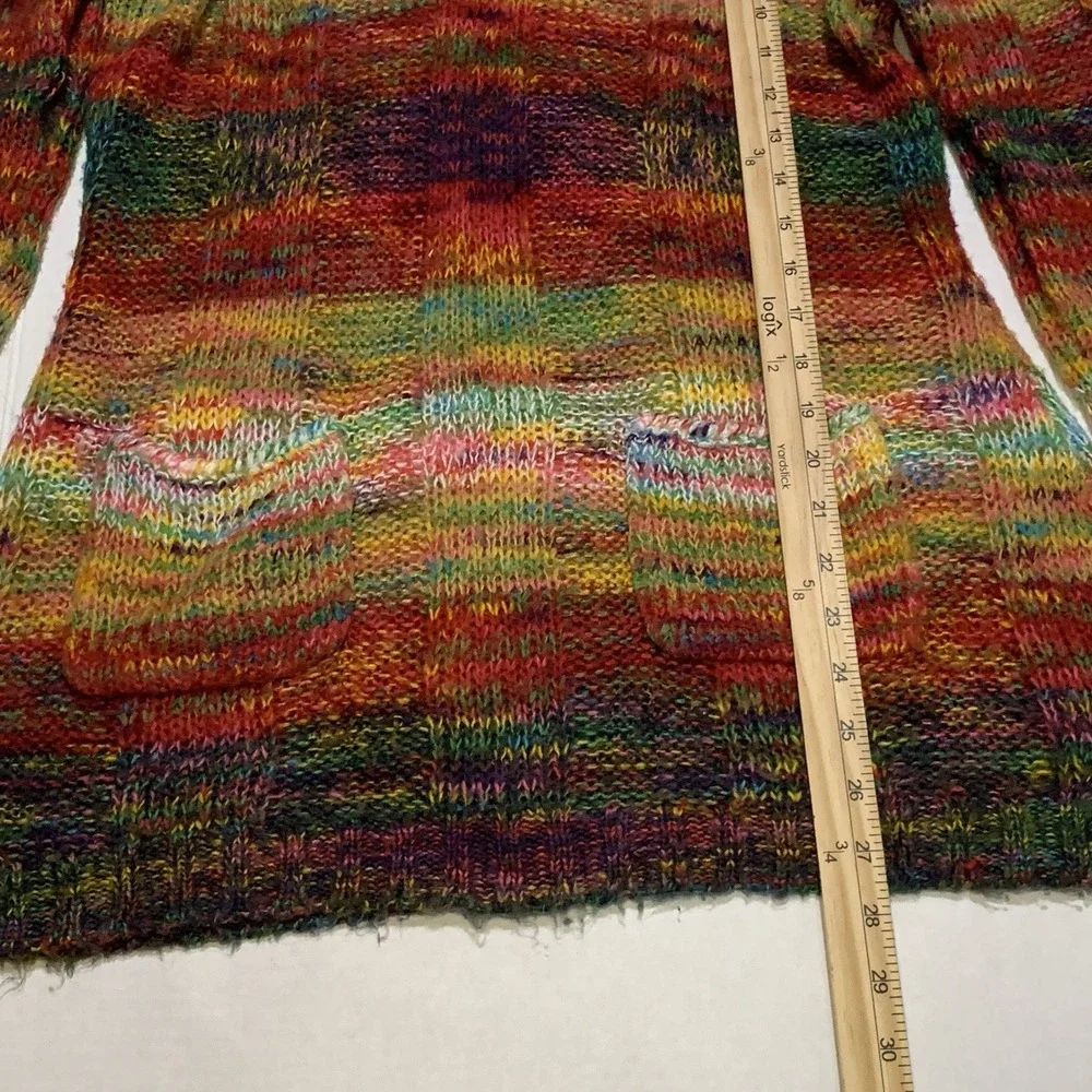 VTG Bobbie Brooks Y2K Rainbow Tunic Sweater Sz L Pockets Acrylic Boho Hippie